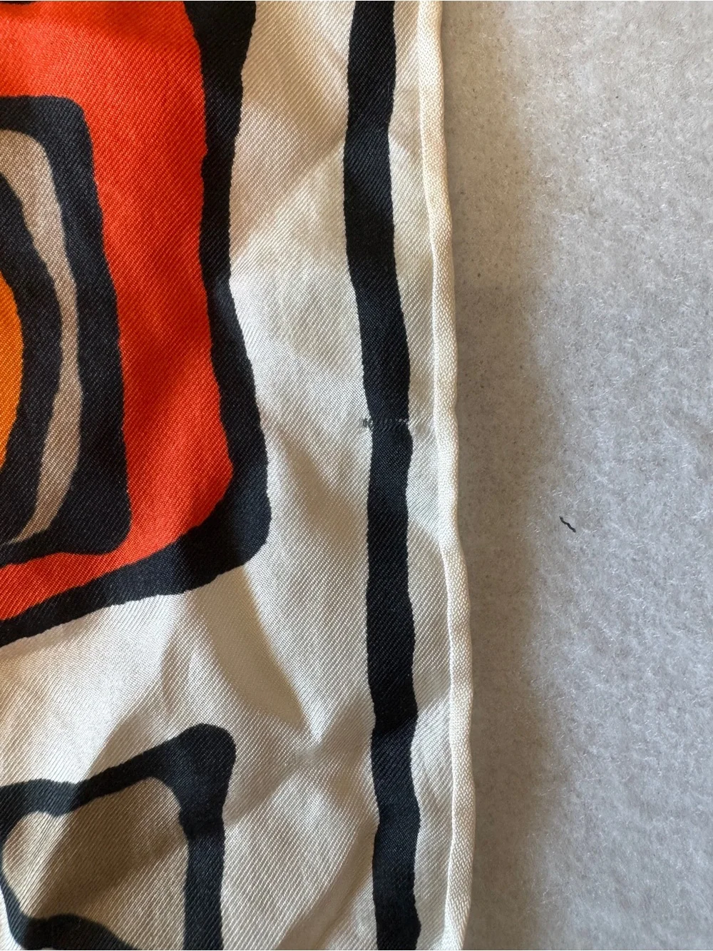 Hand-Painted Orange Geometric mid century silk scarf